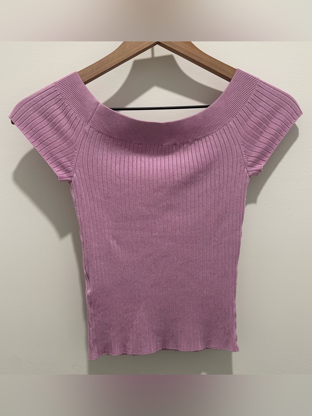 Abercrombie & Fitch Lilac Ribbed Off-Shoulder Short Sleeve Sweater